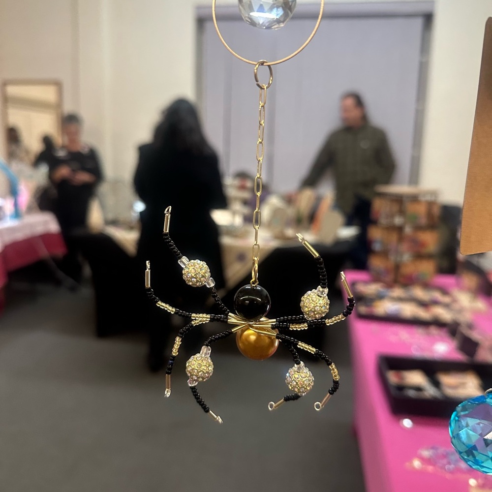 Gold and Black Beaded Spider Sun Catcher